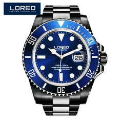 New LOREO Water Ghost Series Classic Blue Dial Luxury Men Automatic Watches Stainless Steel 200m Waterproof Mechanical Watch