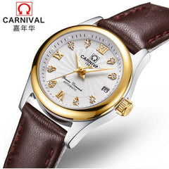 Carnival switzerland sapphire mechanical women watch luxury brand genuine leather waterproof watches women reloj bayan kol saati