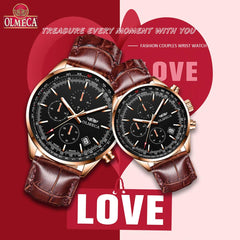 OLMECA Hot Selling Fashion Men&Women Watch Luxury Couple Wristwatches Waterproof Watches Leather Strap Watch Relogio Masculino