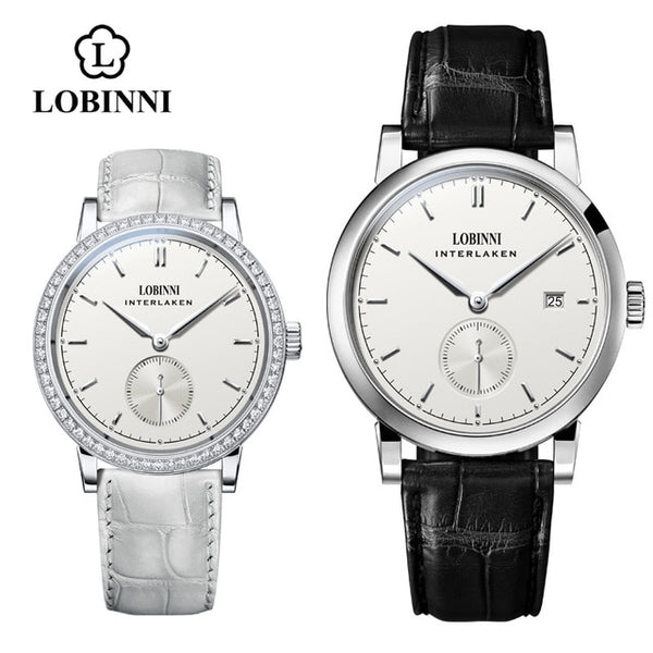 LOBINNI Couple Watch Famous Brand Watch Mechanical Automatic Watches Women Watch Sapphire Watch Leather Skeleton Watch Lovers