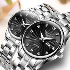 GUANQIN Couple Watch Set Men Women lovers Watch Stainless Steel Date Luxury Gold Quartz Watch Women Clock Ladies Wrist Watch