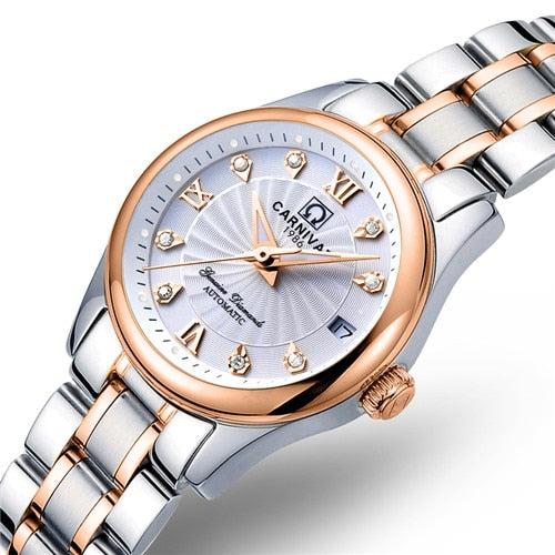 Carnival Switzerland Sapphire Mechanical Women Watches Luxury Brand Full Steel Ladies Waterproof Automatic Watch Women kol saati