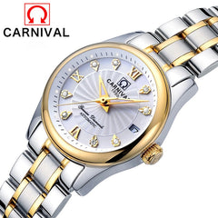 Carnival Switzerland Sapphire Mechanical Women Watches Luxury Brand Full Steel Ladies Waterproof Automatic Watch Women kol saati