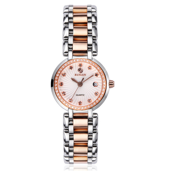 BINLUN Luxury Couple's Wrist Watches Waterproof And Scratch Resistant Diamond Dial Rose Gold Strap Sports Watches For Men/Women