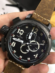 Brand New Automatic Mechanical Men's U CHRONOMETER U1001 Watch U-51 Chimera Silver Aged Brown Cow Leather Boat Watch Black Gold