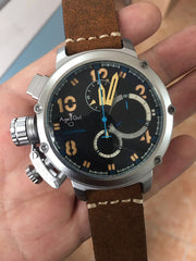 Brand New Automatic Mechanical Men's U CHRONOMETER U1001 Watch U-51 Chimera Silver Aged Brown Cow Leather Boat Watch Black Gold