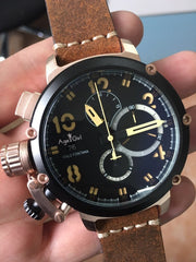 Brand New Automatic Mechanical Men's U CHRONOMETER U1001 Watch U-51 Chimera Silver Aged Brown Cow Leather Boat Watch Black Gold