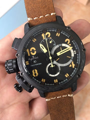 Brand New Automatic Mechanical Men's U CHRONOMETER U1001 Watch U-51 Chimera Silver Aged Brown Cow Leather Boat Watch Black Gold