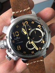 Brand New Automatic Mechanical Men's U CHRONOMETER U1001 Watch U-51 Chimera Silver Aged Brown Cow Leather Boat Watch Black Gold