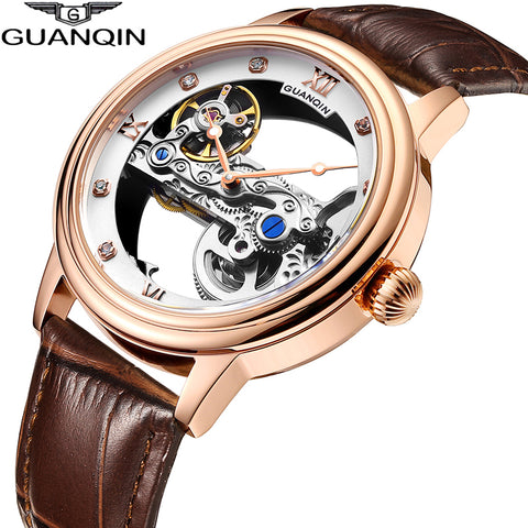 GUANQIN 2019 New Watch Men Top Luxury Brand Automatic Luminous Mens Clock Hollow Tourbillon Waterproof Mechanical montre hommeAA