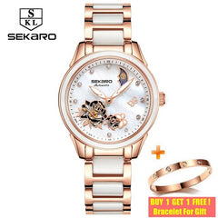 Sekaro Ceramic Women Watch 2019 Butterfly Design Ladies Mechanical Automatic Watches Luxury Brand Sapphire Crystal Women's Watch