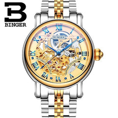 BINGER Couple Automatic Watch Men Skeleton Mechanical Watch For Women Wristwatch Stainless Steel Strap Waterproof Watch B-5066M