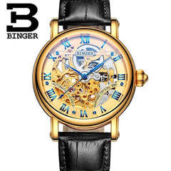 BINGER Couple Automatic Watch Men Skeleton Mechanical Watch For Women Wristwatch Stainless Steel Strap Waterproof Watch B-5066M