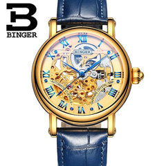 BINGER Couple Automatic Watch Men Skeleton Mechanical Watch For Women Wristwatch Stainless Steel Strap Waterproof Watch B-5066M