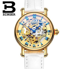 BINGER Couple Automatic Watch Men Skeleton Mechanical Watch For Women Wristwatch Stainless Steel Strap Waterproof Watch B-5066M