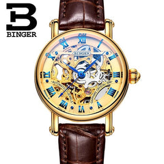 BINGER Couple Automatic Watch Men Skeleton Mechanical Watch For Women Wristwatch Stainless Steel Strap Waterproof Watch B-5066M