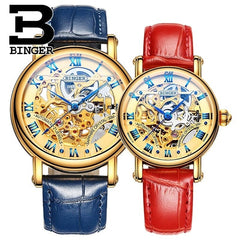 BINGER Couple Automatic Watch Men Skeleton Mechanical Watch For Women Wristwatch Stainless Steel Strap Waterproof Watch B-5066M