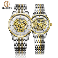 StarKing Luxury Golden Skeleton Automatic Watches Unisex Women And Men Couple Clock Stainless Steel Lover's Wrist Watch AM/L0185