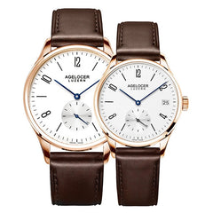 Agelocer Luxury Couple Watches for Lovers Genuine Leather Strap Quartz Casual Watches Free Shipping 1101A1-1202A1