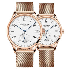 Agelocer Switzerland brand Casual lovers watches couple 2 pieces stainless steel Men Women Couple Wrist watches with watch box