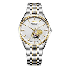 GOLGEN Couple Mechanical Watches Lovers Stainless Steel Simple Elegant  Men Women Skeleton Dial Wristwatch