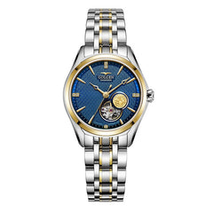 GOLGEN Couple Mechanical Watches Lovers Stainless Steel Simple Elegant  Men Women Skeleton Dial Wristwatch